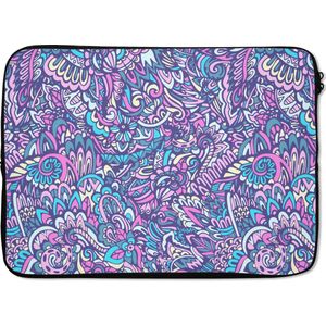 Laptophoes 13 inch - Paisley - Vintage - Roze - Blauw - Patroon - Laptop sleeve - Binnenmaat 32x22,5 cm - Zwarte achterkant