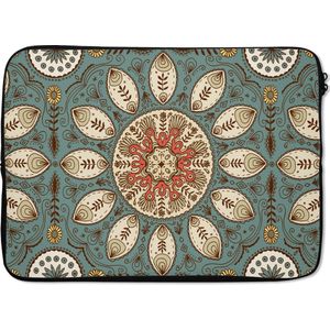 Laptophoes 14 inch - Mandala - Retro - Bohemian - Patroon - Laptop sleeve - Binnenmaat 34x23,5 cm - Zwarte achterkant