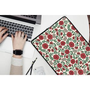 Laptophoes 17 inch - Bloem - Planten - Boho - Design. - Laptop sleeve - Binnenmaat 42,5x30 cm - Zwarte achterkant