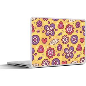 Laptop sticker - 12.3 inch - Patroon - Bloemen - Paars - Oranje - 30x22cm - Laptopstickers - Laptop skin - Cover