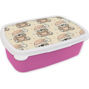 Broodtrommel Roze - Lunchbox - Brooddoos - Knuffelbeer - Slaapmuts - Kinderen - Pastel - 18x12x6 cm - Kinderen - Meisje