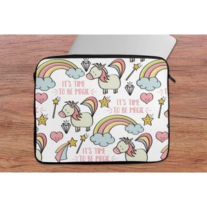 Laptophoes 15.6 inch - Regenboog - Unicorn - Diamant - Quotes - Patroon - Laptop sleeve - Binnenmaat 39,5x29,5 cm - Zwarte achterkant
