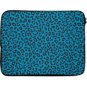 Laptophoes 17 inch - Panterprint - Blauw - Design - Dieren - Laptop sleeve - Binnenmaat 42,5x30 cm - Zwarte achterkant