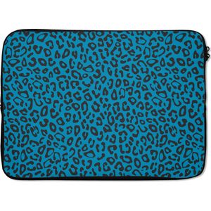 Laptophoes 14 inch - Panterprint - Blauw - Design - Dieren - Laptop sleeve - Binnenmaat 34x23,5 cm - Zwarte achterkant