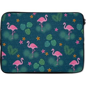 Laptophoes 14 inch - Flamingo - Planten - Patroon - Laptop sleeve - Binnenmaat 34x23,5 cm - Zwarte achterkant