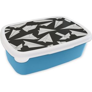 Broodtrommel Blauw - Lunchbox - Brooddoos - Design - Papier - Vliegtuig - 18x12x6 cm - Kinderen - Jongen