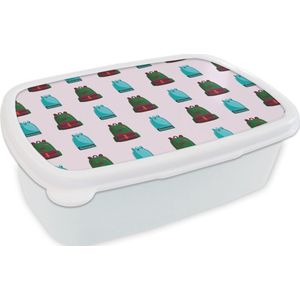 Broodtrommel Wit - Lunchbox - Brooddoos - Rugzak - Patronen - Retro - Pastel - 18x12x6 cm - Volwassenen