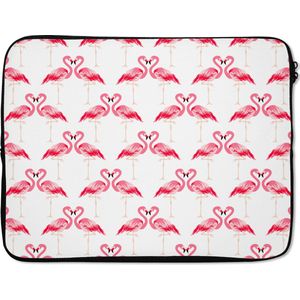 Laptophoes 17 inch - Flamingo - Patronen - Roze - Jungle - Laptop sleeve - Binnenmaat 42,5x30 cm - Zwarte achterkant