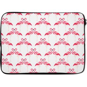Laptophoes 14 inch - Flamingo - Patronen - Roze - Jungle - Laptop sleeve - Binnenmaat 34x23,5 cm - Zwarte achterkant