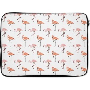 Laptophoes 14 inch - Flamingo - Patroon - Roze - Laptop sleeve - Binnenmaat 34x23,5 cm - Zwarte achterkant
