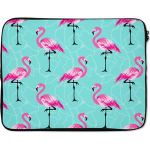 Laptophoes 15.6 inch - Flamingo - Roze - Patroon - Laptop sleeve - Binnenmaat 39,5x29,5 cm - Zwarte achterkant