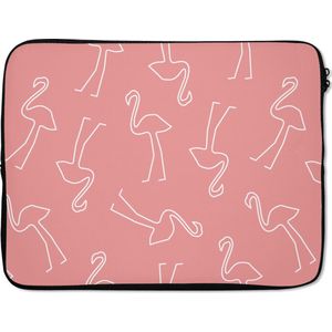 Laptophoes 17 inch - Flamingo - Line Art - Roze - Patronen - Laptop sleeve - Binnenmaat 42,5x30 cm - Zwarte achterkant