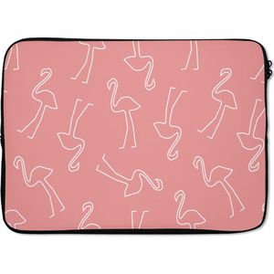 Laptophoes 13 inch - Flamingo - Line Art - Roze - Patronen - Laptop sleeve - Binnenmaat 32x22,5 cm - Zwarte achterkant