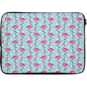 Laptophoes 13 inch - Flamingo - Stippen - Dieren - Patroon - Laptop sleeve - Binnenmaat 32x22,5 cm - Zwarte achterkant