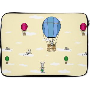 Laptophoes 13 inch - Patroon - Muis - Luchtballon - Laptop sleeve - Binnenmaat 32x22,5 cm - Zwarte achterkant