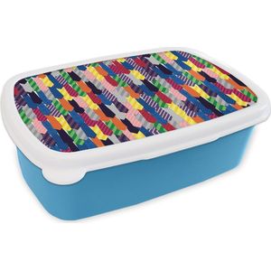 Broodtrommel Blauw - Lunchbox - Brooddoos - Stropdas - Regenboog - Patronen - 18x12x6 cm - Kinderen - Jongen