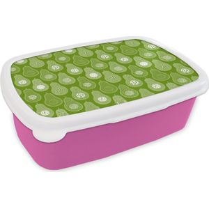 Broodtrommel Roze - Lunchbox - Brooddoos - Avocado - Patronen - Groen - 18x12x6 cm - Kinderen - Meisje