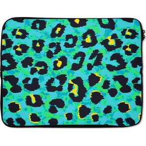 Laptophoes 17 inch - Panterprint - Neon - Dieren - Design - Laptop sleeve - Binnenmaat 42,5x30 cm - Zwarte achterkant