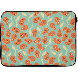 Laptophoes 13 inch - Retro - Bloemen - Design - Oranje - Laptop sleeve - Binnenmaat 32x22,5 cm - Zwarte achterkant