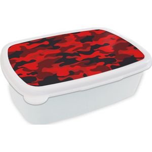 Broodtrommel Wit - Lunchbox - Brooddoos - Camouflage - Rood - Patronen - 18x12x6 cm - Volwassenen