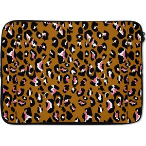 Laptophoes 13 inch - Panter - Design - Roze - Bruin - Patronen - Laptop sleeve - Binnenmaat 32x22,5 cm - Zwarte achterkant