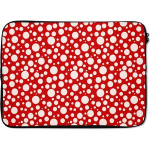 Laptophoes 14 inch - Bubbels - Rood - Stippen - Patroon - Laptop sleeve - Binnenmaat 34x23,5 cm - Zwarte achterkant