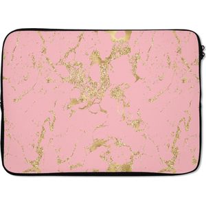 Laptophoes 13 inch - Goud - Glitter - Marmer print - Roze - Laptop sleeve - Binnenmaat 32x22,5 cm - Zwarte achterkant