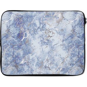 Laptophoes 17 inch - Marmer print - Zilver - Patronen - Luxe - Laptop sleeve - Binnenmaat 42,5x30 cm - Zwarte achterkant