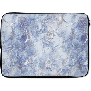 Laptophoes 13 inch - Marmer print - Zilver - Patronen - Luxe - Laptop sleeve - Binnenmaat 32x22,5 cm - Zwarte achterkant