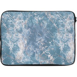 Laptophoes 13 inch - Marmer print - Zilver - Luxe - Design - Laptop sleeve - Binnenmaat 32x22,5 cm - Zwarte achterkant