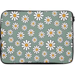 Laptophoes 13 inch - Patronen - Vintage - Bloemen - Madelief - Laptop sleeve - Binnenmaat 32x22,5 cm - Zwarte achterkant - Back to school spullen - Schoolspullen jongens en meisjes middelbare school - Macbook air hoes - Chromebook sleeve
