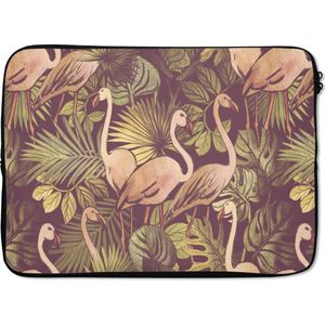 Laptophoes 13 inch - Vintage - Flamingo - Bladeren - Jungle - Patroon - Laptop sleeve - Binnenmaat 32x22,5 cm - Zwarte achterkant
