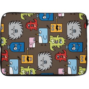 Laptophoes 13 inch - Patronen - Monster - Dieren - Jongens - Kinderen - Kids - Laptop sleeve - Binnenmaat 32x22,5 cm - Zwarte achterkant