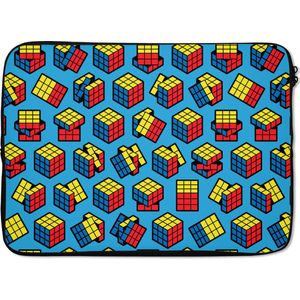 Laptophoes 14 inch - Patroon - Rubiks cube - KubusPatrone - Jongens - Kinderen - Kidsn - Laptop sleeve - Binnenmaat 34x23,5 cm - Zwarte achterkant