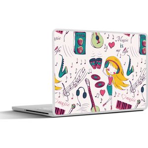 Laptop sticker - 17.3 inch - Meiden - Muziek - Koptelefoon - Patronen - Girl - Roze - Kinderen - Kind - 40x30cm - Laptopstickers - Laptop skin - Cover