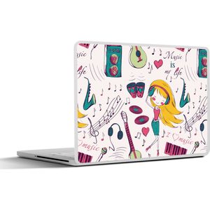 Laptop sticker - 14 inch - Meiden - Muziek - Koptelefoon - Patronen - Girl - Roze - Kinderen - Kind - 32x5x23x5cm - Laptopstickers - Laptop skin - Cover