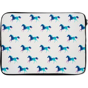 Laptophoes 13 inch - Meisjes - Paarden - Kristallen - Patronen - Girl - Blauw - Kinderen - Kind - Laptop sleeve - Binnenmaat 32x22,5 cm - Zwarte achterkant