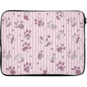 Laptophoes 17 inch - Hond - Roze - Patronen - Paars - Meisjes - Kinderen - Kids - Laptop sleeve - Binnenmaat 42,5x30 cm - Zwarte achterkant