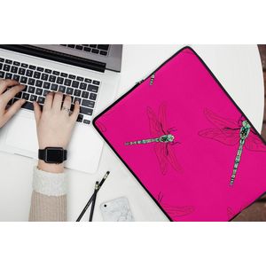 Laptophoes 15.6 inch - Meiden - Libelle - Insecten - Patronen - Girl - Kids - Kinderen - Kind - Laptop sleeve - Binnenmaat 39,5x29,5 cm - Zwarte achterkant