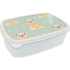 Broodtrommel Wit - Lunchbox - Brooddoos - IJsbeer - Patroon - Sjaal - 18x12x6 cm - Volwassenen