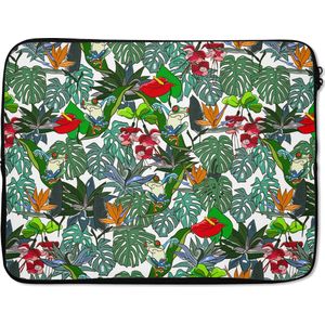 Laptophoes 15.6 inch - Patroon - Planten - Jungle - Laptop sleeve - Binnenmaat 39,5x29,5 cm - Zwarte achterkant