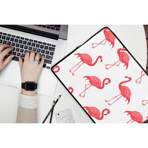 Laptophoes 17 inch - Patroon - Flamingo - Vogel - Laptop sleeve - Binnenmaat 42,5x30 cm - Zwarte achterkant