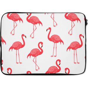 Laptophoes 14 inch - Patroon - Flamingo - Vogel - Laptop sleeve - Binnenmaat 34x23,5 cm - Zwarte achterkant