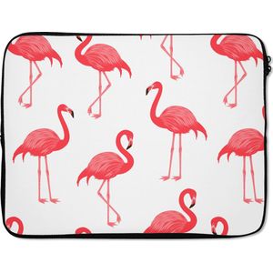 Laptophoes 15.6 inch - Patroon - Flamingo - Vogel - Laptop sleeve - Binnenmaat 39,5x29,5 cm - Zwarte achterkant