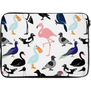 Laptophoes 13 inch - Patronen - Vogel - Flamingo - Laptop sleeve - Binnenmaat 32x22,5 cm - Zwarte achterkant