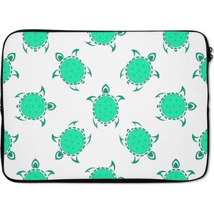 Laptophoes 14 inch - Patroon - Schildpad - Groen - Laptop sleeve - Binnenmaat 34x23,5 cm - Zwarte achterkant