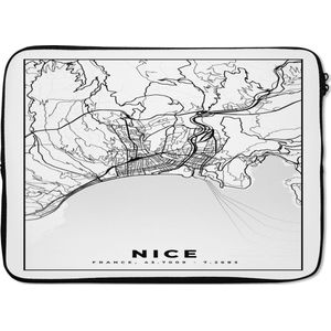 Laptophoes 14 inch - Kaart - Nice - Plattegrond - Frankrijk - Stadskaart - Zwart wit - Laptop sleeve - Binnenmaat 34x23,5 cm - Zwarte achterkant