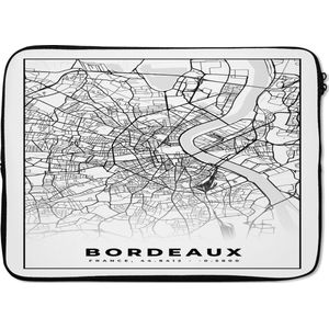 Laptophoes 13 inch - Kaart - Stadskaart - Frankrijk - Bordeaux - Plattegrond - Zwart wit - Laptop sleeve - Binnenmaat 32x22,5 cm - Zwarte achterkant
