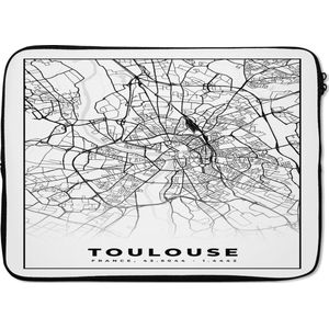 Laptophoes 14 inch - Kaart - Stadskaart - Frankrijk - Toulouse - Plattegrond - Zwart wit - Laptop sleeve - Binnenmaat 34x23,5 cm - Zwarte achterkant