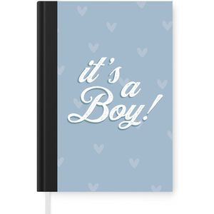 Notitieboek - Schrijfboek - It's a Boy - Jongen - Babyshower - Blauw - Hartje - Geboren - Notitieboekje klein - A5 formaat - Schrijfblok